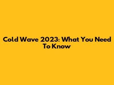 Cold Wave 2023: What You Need To Know